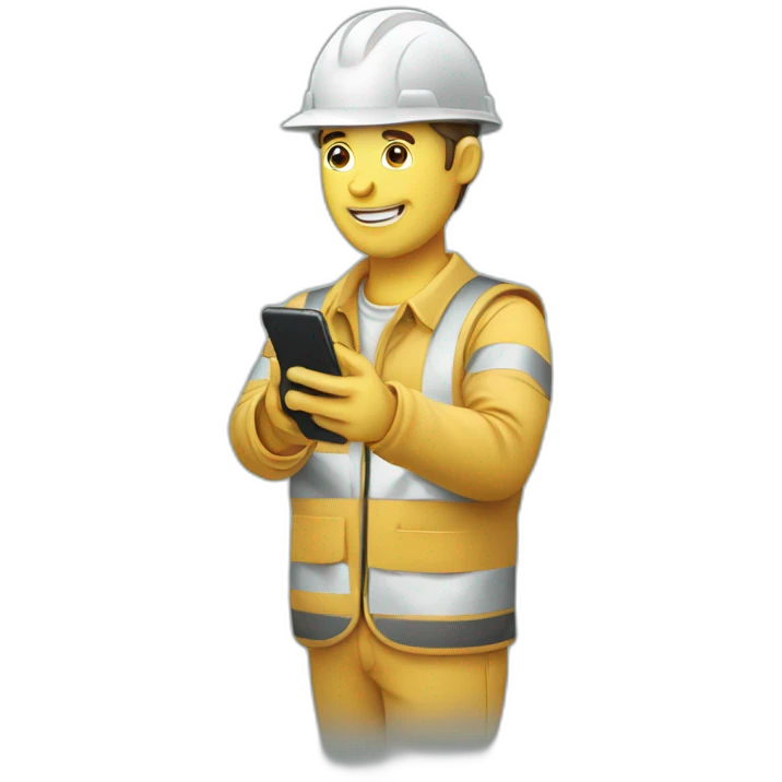 Trabajador con telefono smartphone en la mano emoji