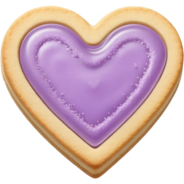 Realistic shortbread cookie in the shape of a heart with pale lilac color jelly middle filling and sprinkled powder sugar on top. emoji