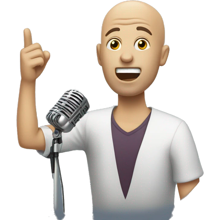 Bald man holding a microphone singing  emoji