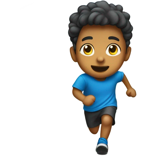 Niño corriendo por calle azul escuchando música en sus audífonos emoji