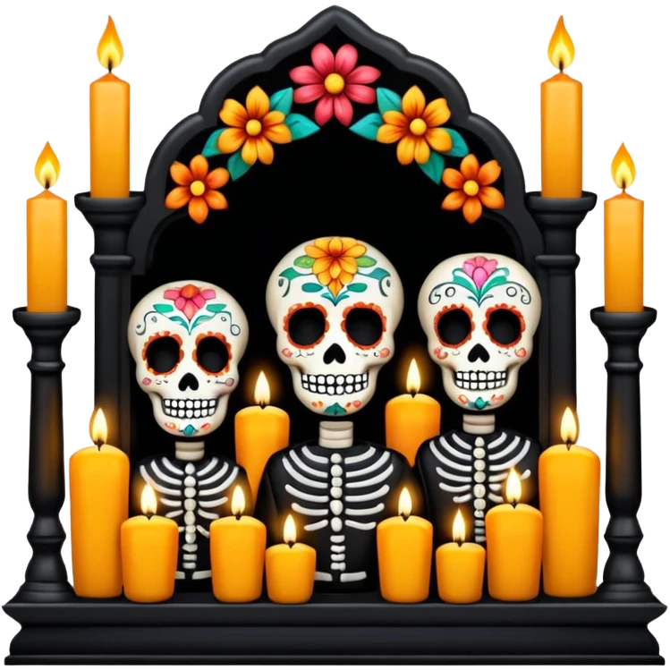 Paisaje panteón día de muertos en México, con velas y tumbas adornadas de noche  emoji