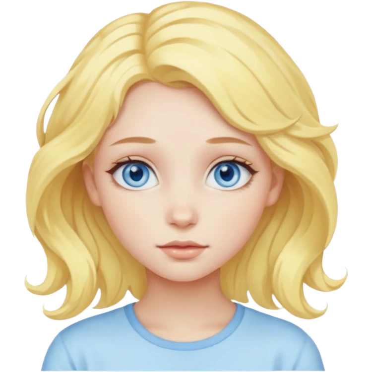 girl with blue eyes, pastel yellow wavy hair, natural dewy makeup emoji