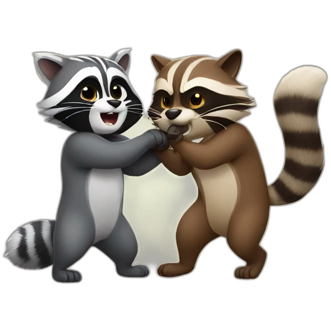 Racoon and cat fighting emoji
