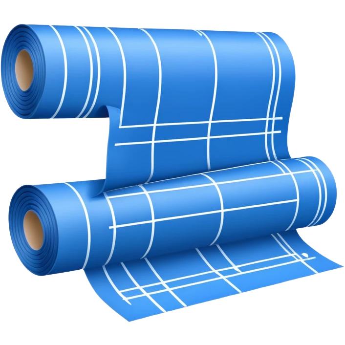 blue blueprint with white lines, partially unrolled, side view emoji