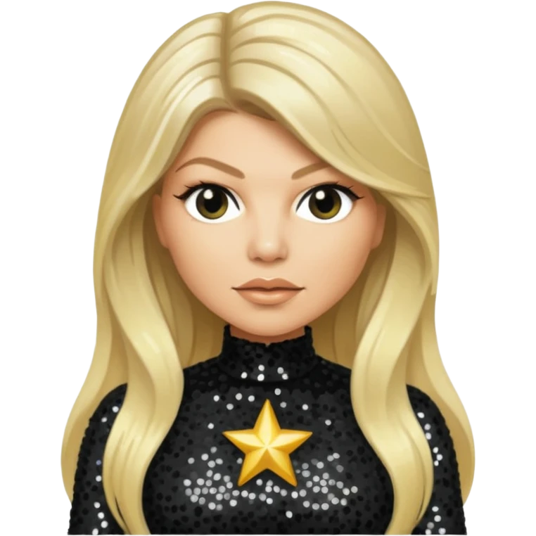 Fergie with light skin, long blonde hair, black sequin outfit emoji