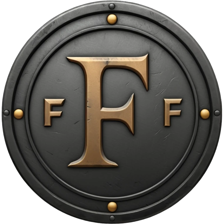 Minimal emoji, gothic metal coin made of black steel, engraved number f at the center, ancient industrial aesthetic, worn metal texture, no glow, no neon, flat emoji design, centered, transparent background emoji