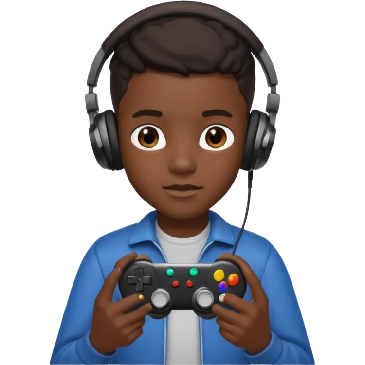 black kid with headphones holding game controller emoji