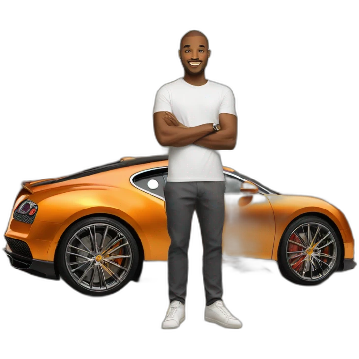 Andrew tate standing in front of a Orange-gold Bugatti  emoji