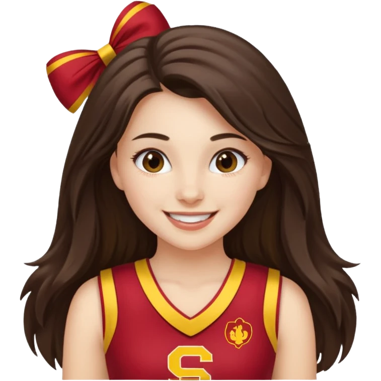 white happy long haired brunette girl in USC cheerleader outfit emoji