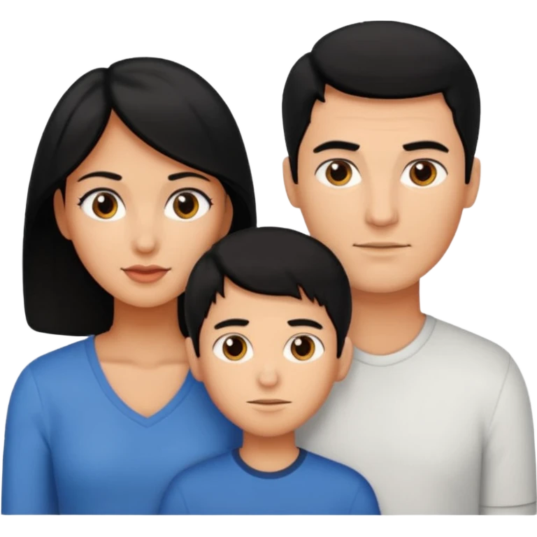 A family of a man, a woman and a boy, slightly tanned, having black hair emoji