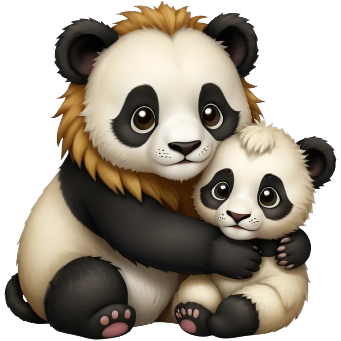 Baby panda and lion hug  emoji