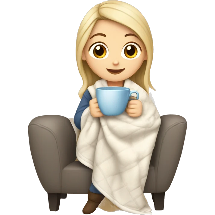 White girl with blanket and cup emoji