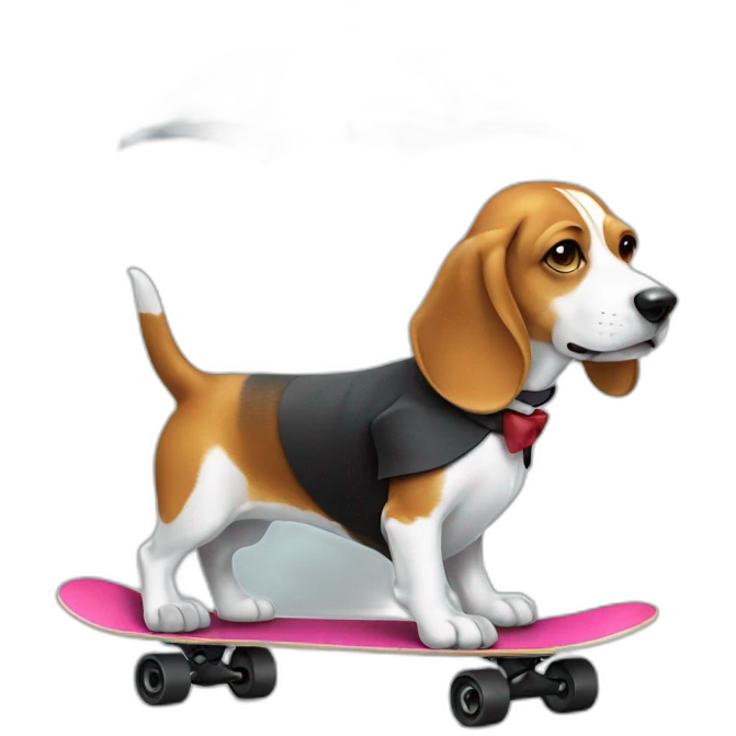 beagle in suit and a hat with an umbrella on a skateboard emoji