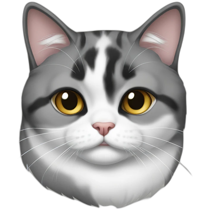 senior fat diluted calico cat, white chin, black nose, grey ears, grey and white emoji