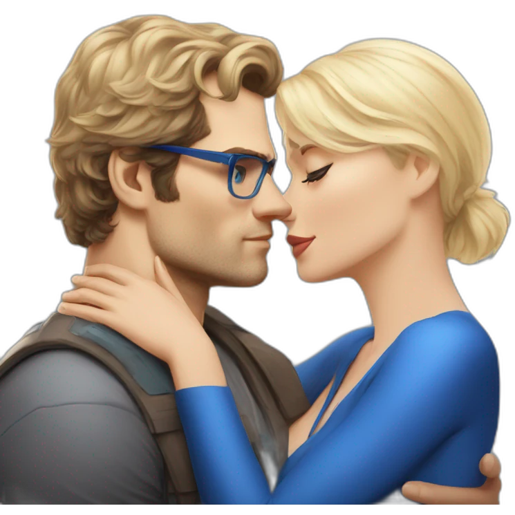 Henry Cavill kissing blond woman wuth glasses, with blue eyes with very very short hair emoji