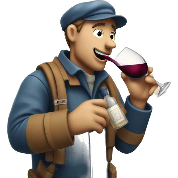 Drunken postman in snow drinking from wine decanter emoji