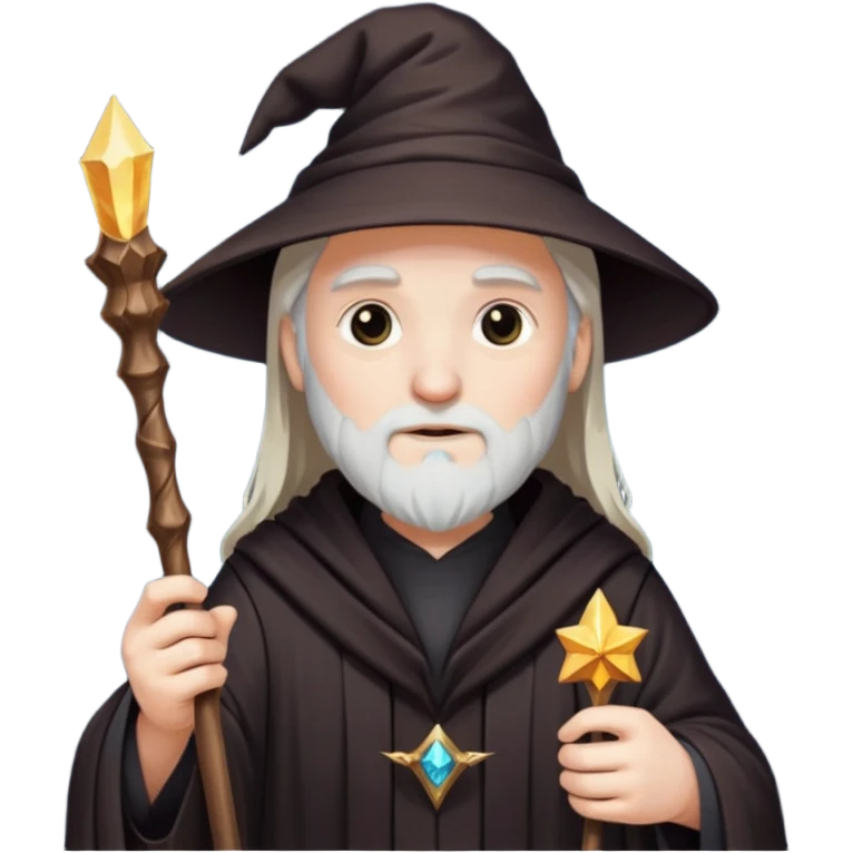 Wizard in dark robe holding magic wand emoji