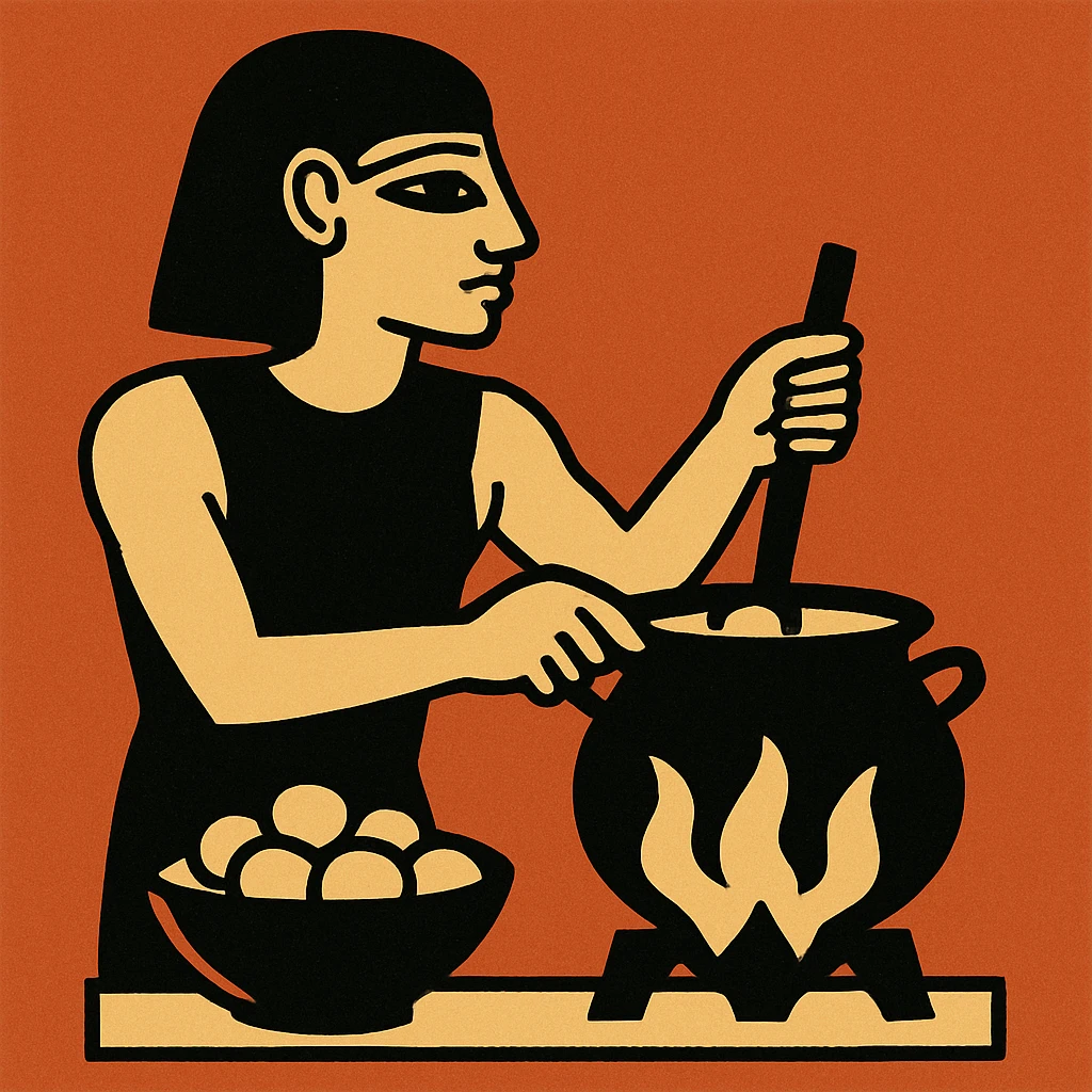 ancient Egyptian cooking scene in hieroglyphic style emoji
