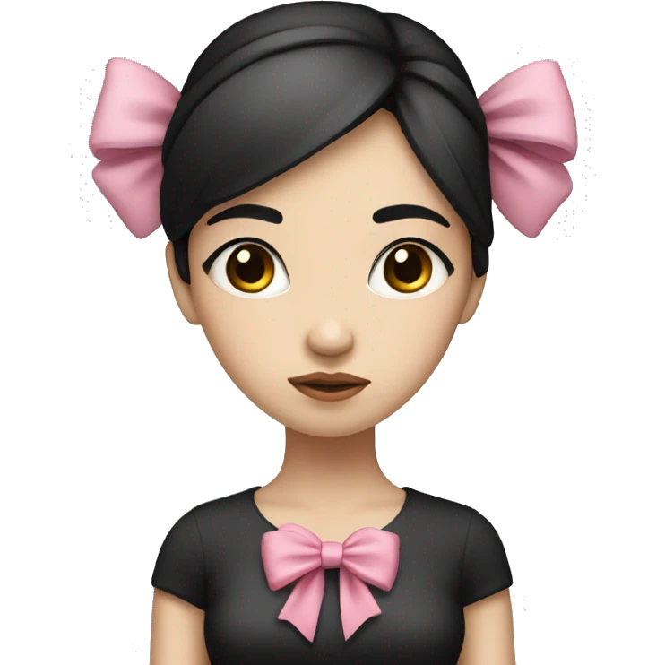 sad girl with white skin and straight black hair with a pink bow on her head emoji