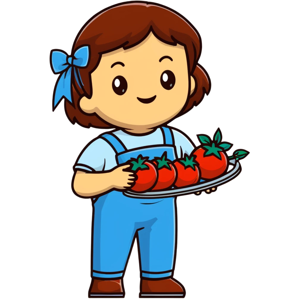 Child gardener with ribbon and prize tomatoes emoji