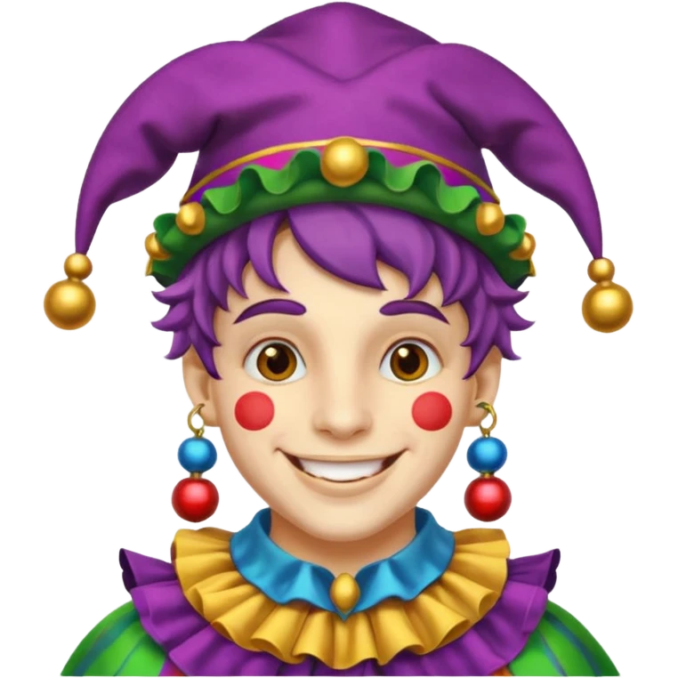 Royal Jester – Smiling trickster with colorful hat and bells emoji