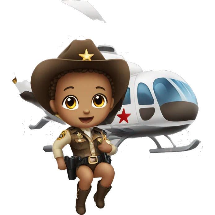 Baby girl dressed as a sheriff hanging off a helicopter  emoji