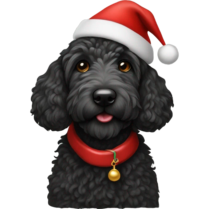 Black Golden Doodle wearing a Santa Claus Hat emoji
