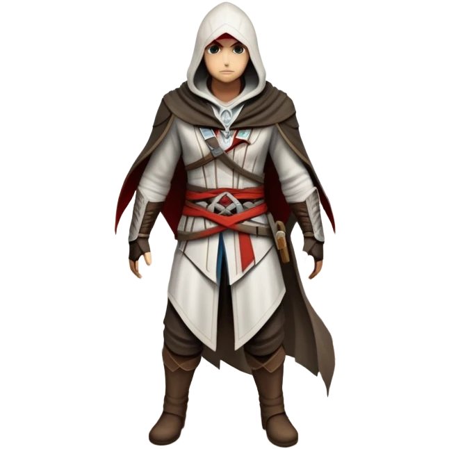 An icon representing an adventure game, inspired by Assassin's Creed. The design features a heroic character in hooded attire, scaling a tall building in a historical cityscape. The background shows ancient architecture and hidden symbols, symbolizing exploration and stealth. Transparent background  emoji