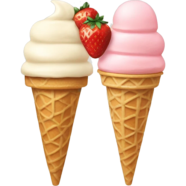 Cream and strawberry ice cream with beige cone aesthetic emoji