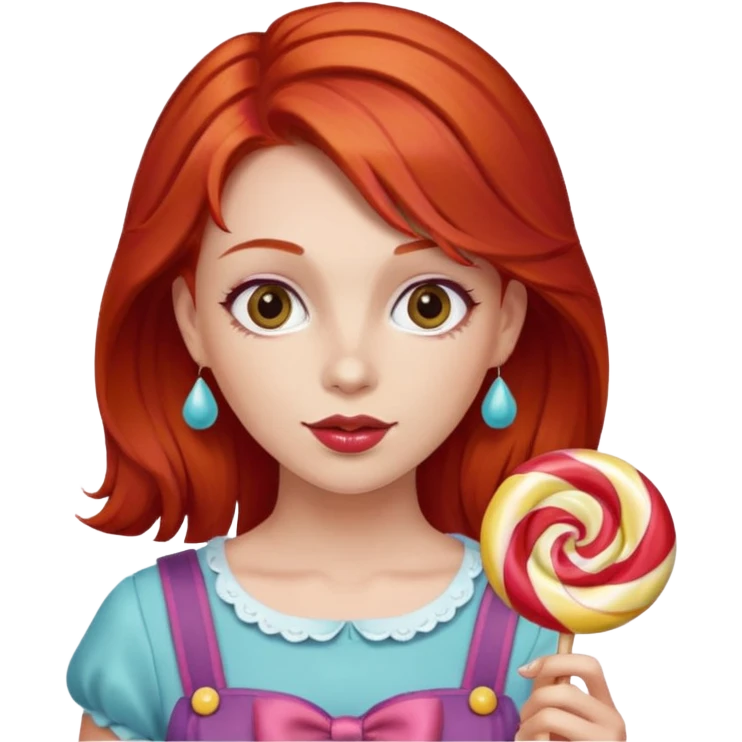 red hair woman with sweet treat accessories, not holding a candy emoji