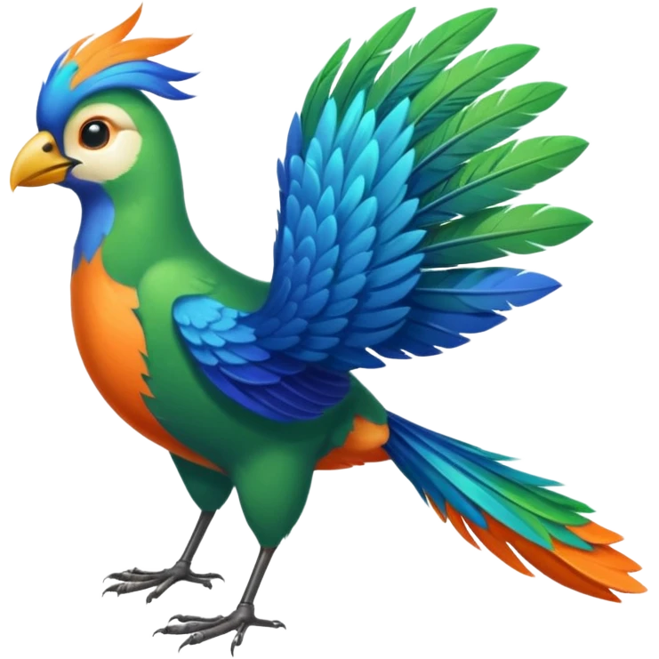 pajaro con las plumas de cola en forma de raqueta color verde azul naranja emoji