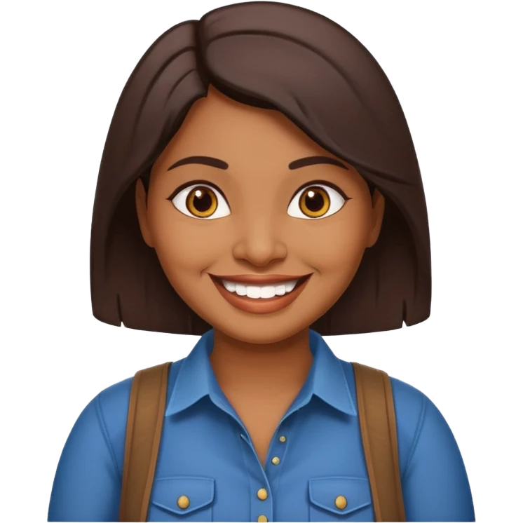 40 yr old chubby Sri Lankan woman, dark skin, straight brown hair, big smile, white teeth, western clothes emoji