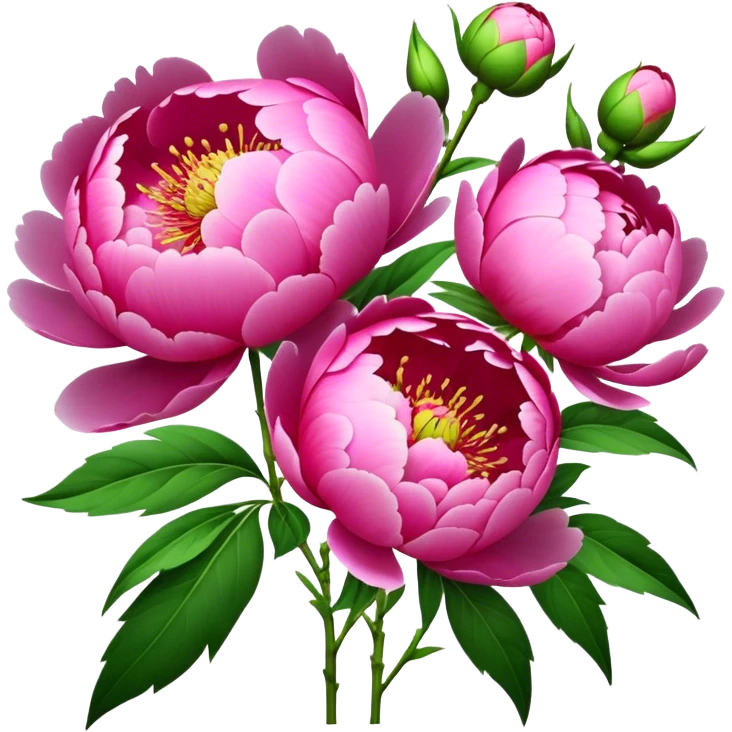 bouquet pink Peony, luxuriant, stem, leaf, bud emoji