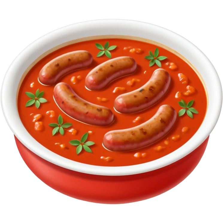 emoji of Rougail saucisse meal. Typical Reunion island meal. Sliced sausage in tomato soup with thym  emoji