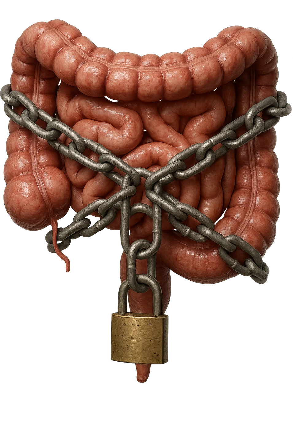 INTESTINO UMANO ANATOMICO REALISTICO CHIUSO DA CATENA TUTTA INTORNO E LUCCHETTO, IPERREALISTICO 4K emoji