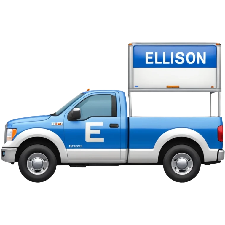 SINGLE WHITE PICKUP TRUCK SIDE VIEW ELLISDON WRITTEN ON SIDE OF TRUCK BLUE LETTERS emoji