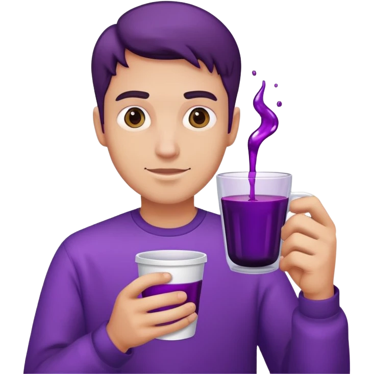 guy holding a cup in a cup with purple liquid emoji