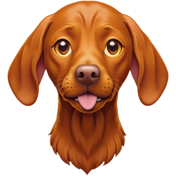 Cinematic Comical Vizsla Portrait Emoji, Head tilted dramatically with an exaggeratedly amused expression, featuring a striking rust and gold Fur with bold accents, wide, expressive amber eyes filled with playful disbelief, Simplified yet hilariously expressive features, highly detailed, glowing with a slightly sassy glow, high shine, dramatic yet playful, stylized with an air of cheeky mischief, bright and endearing, soft glowing outline, capturing the essence of a spirited and over-the-top companion, so meme-worthy it feels like it could side-eye its way into internet fame instantly! emoji