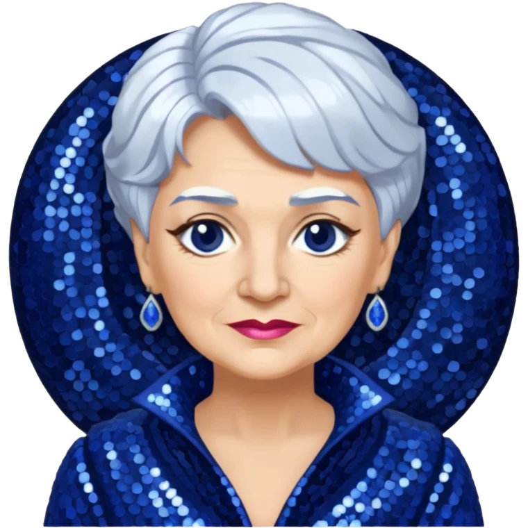 Madame Morrible from The Wizard of Oz with white hair, indigo sequin outfit emoji