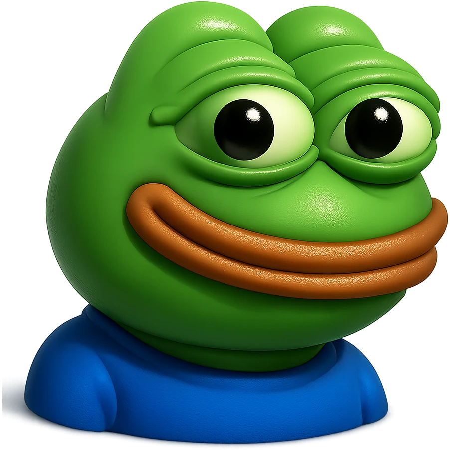 make a pepe in bright green smiling and looking straight at the camera in 3d style, good highlights and shadows, drop shadows emoji