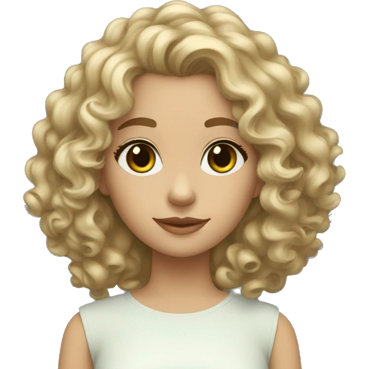 medium ash blonde curly hair girl shoulder level green eys emoji