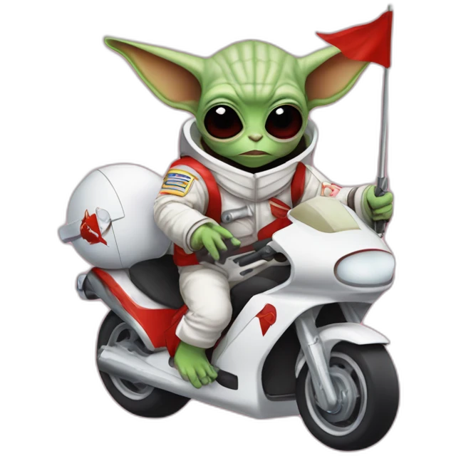 zombie michael jackson in thriller as baby yoda unicorn driving a red ferrary in an astronaut suit with peace flag emoji