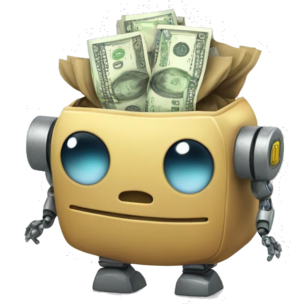 Cute robot with money bags emoji