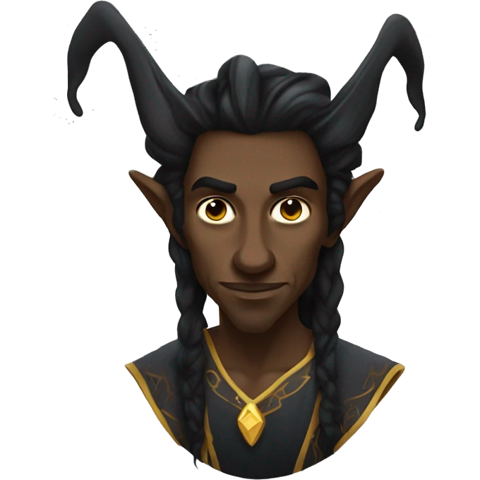  A black male high elf that is a witch fortune teller that has large, pointed ears with long black curly hair past his back emoji