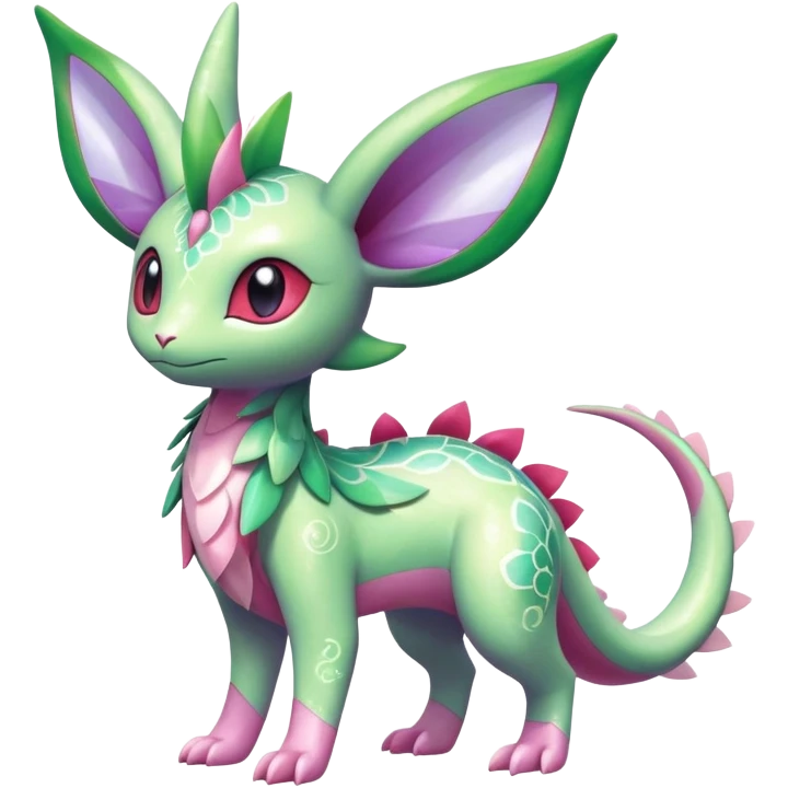 Shiny Exotic Cute Adorable Majestic Ethereal Sparkly Flygon-Espeon-Meganium-Shaymin-Hybrid-Creature with pattern-markings emoji