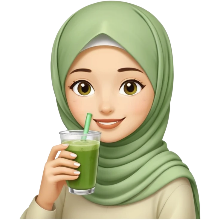 Hijab girl drinking iced matcha emoji