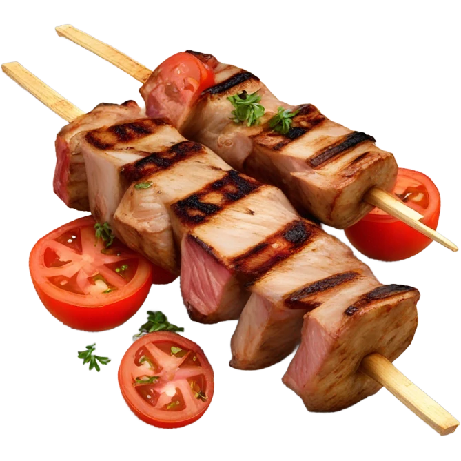 Grilled kebab with grilled tomato emoji