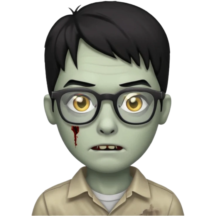 zumbie de cabelo preto grande,olhos pretos e oculos quadrados pequeno emoji