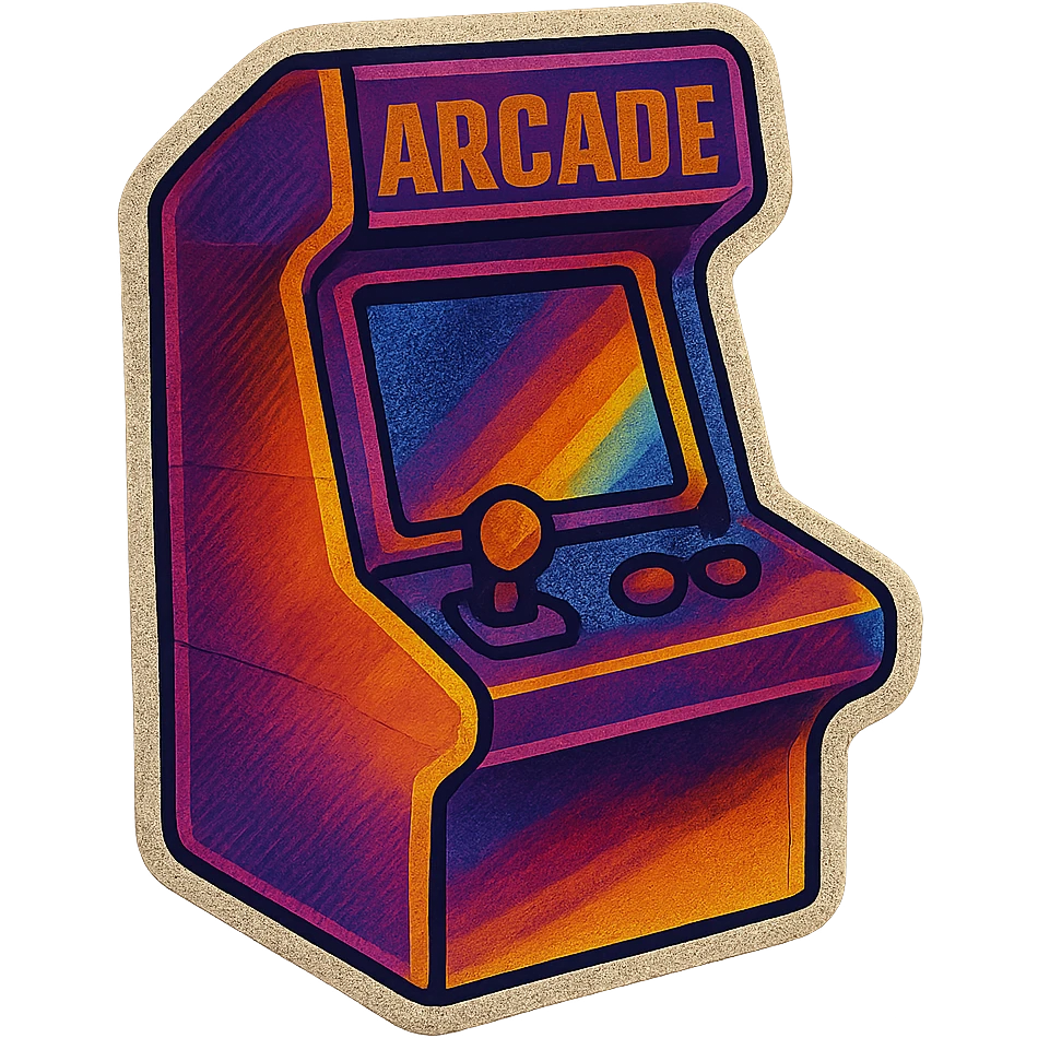 A colorful arcade machine with joystick emoji