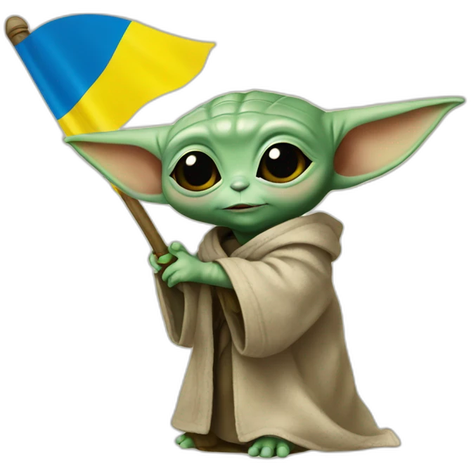 baby yoda holds Ukraine flag emoji